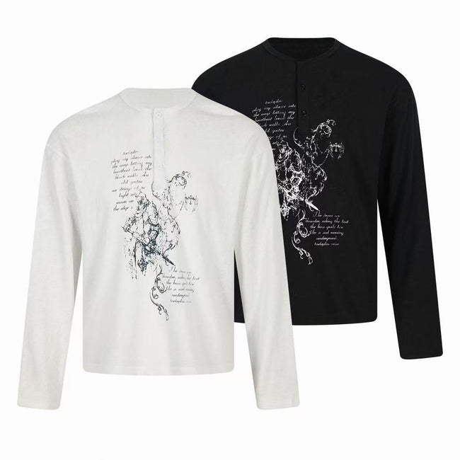 Omirad Vintage Sketch Henley Long Sleeve Tee Hover Image