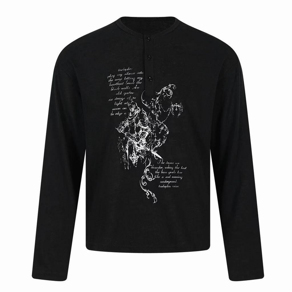 Omirad Vintage Sketch Henley Long Sleeve Tee