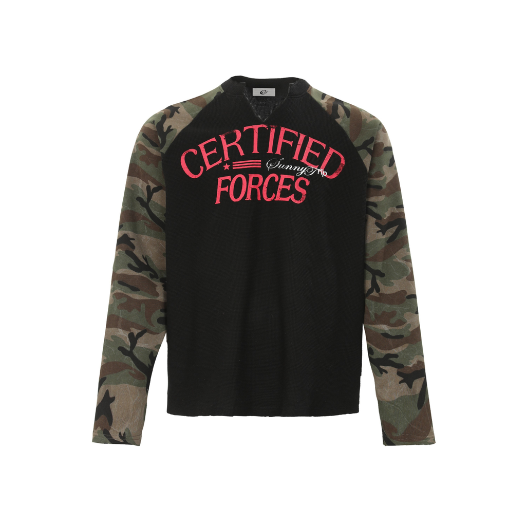 Omirad Camo-Sleeve Varsity Graphic Long-Sleeve Tee