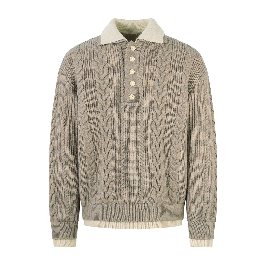 Omirad Vintage Cable Knit Polo Sweater