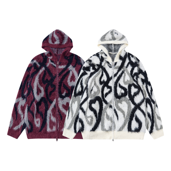 Omirad Flame Pattern Fleece Zip Hoodie Hover Image