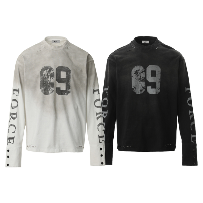 Omirad Distressed Number Graphic Long-Sleeve Tee Hover Image