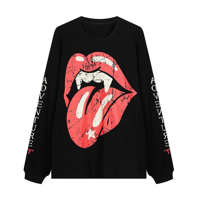 Omirad Waffle Knit Lips Graphic Long Sleeve Tee Hover Image