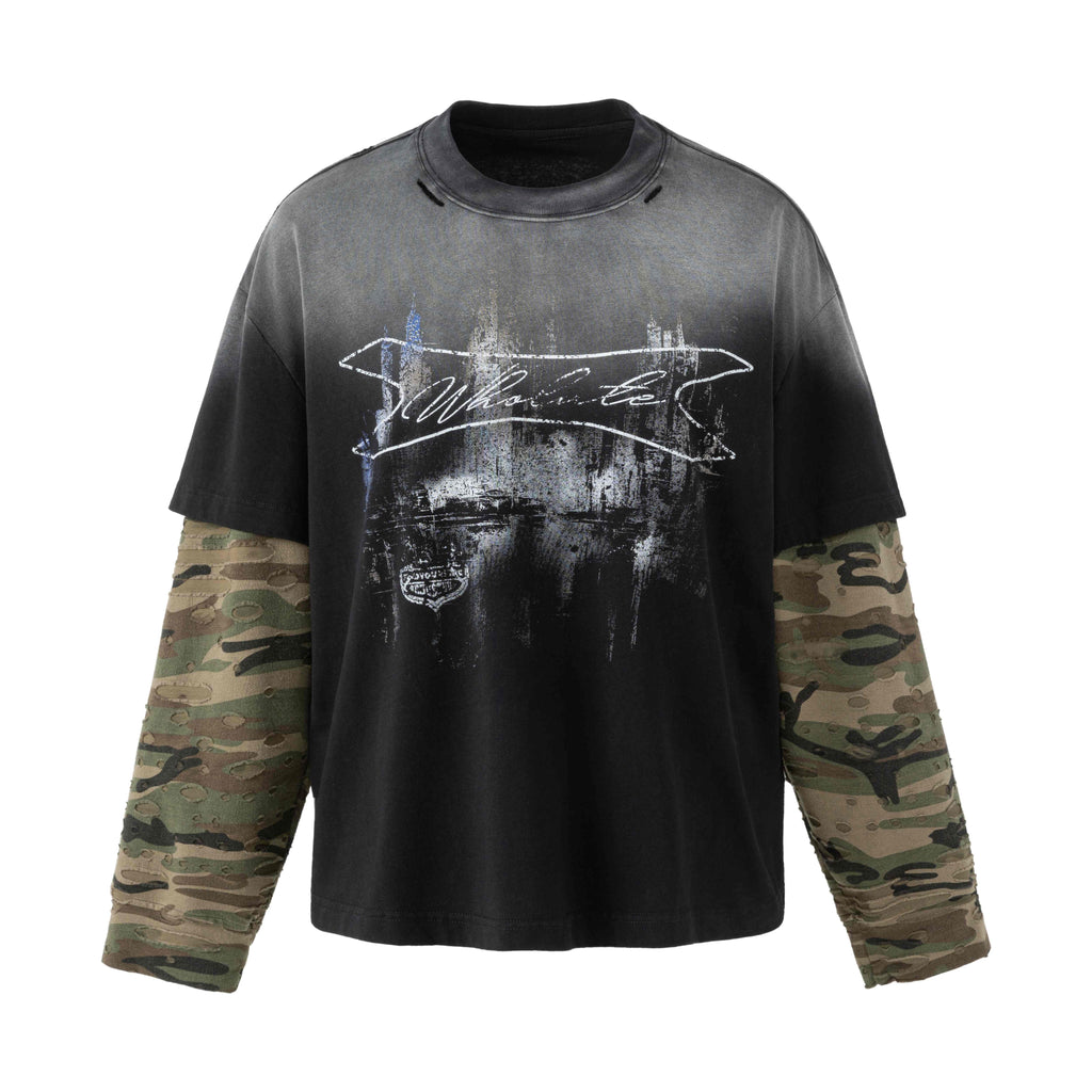 Omirad Layered Camo Sleeve Washed T-Shirt