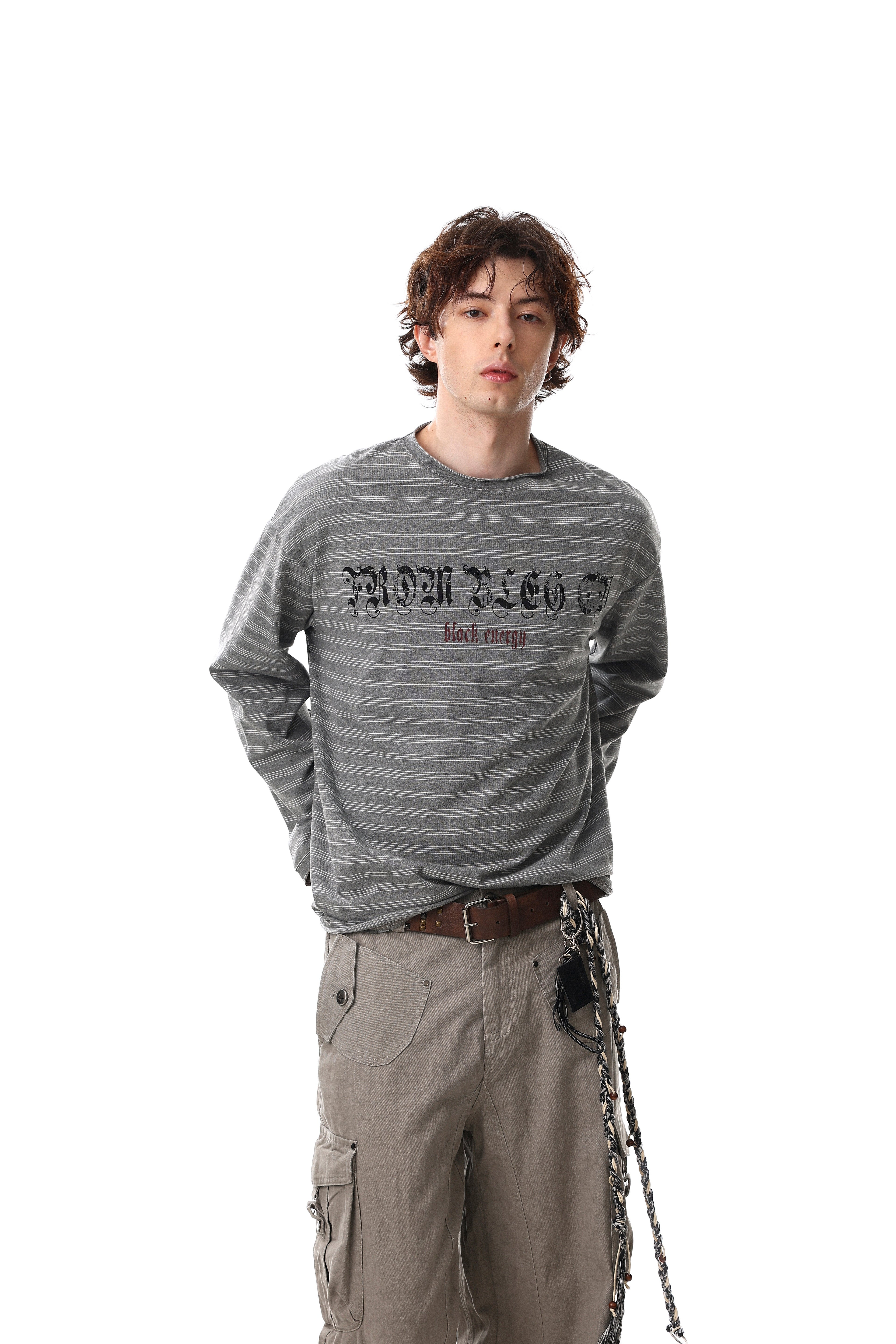 Omirad Striped Gothic Logo Long Sleeve Tee