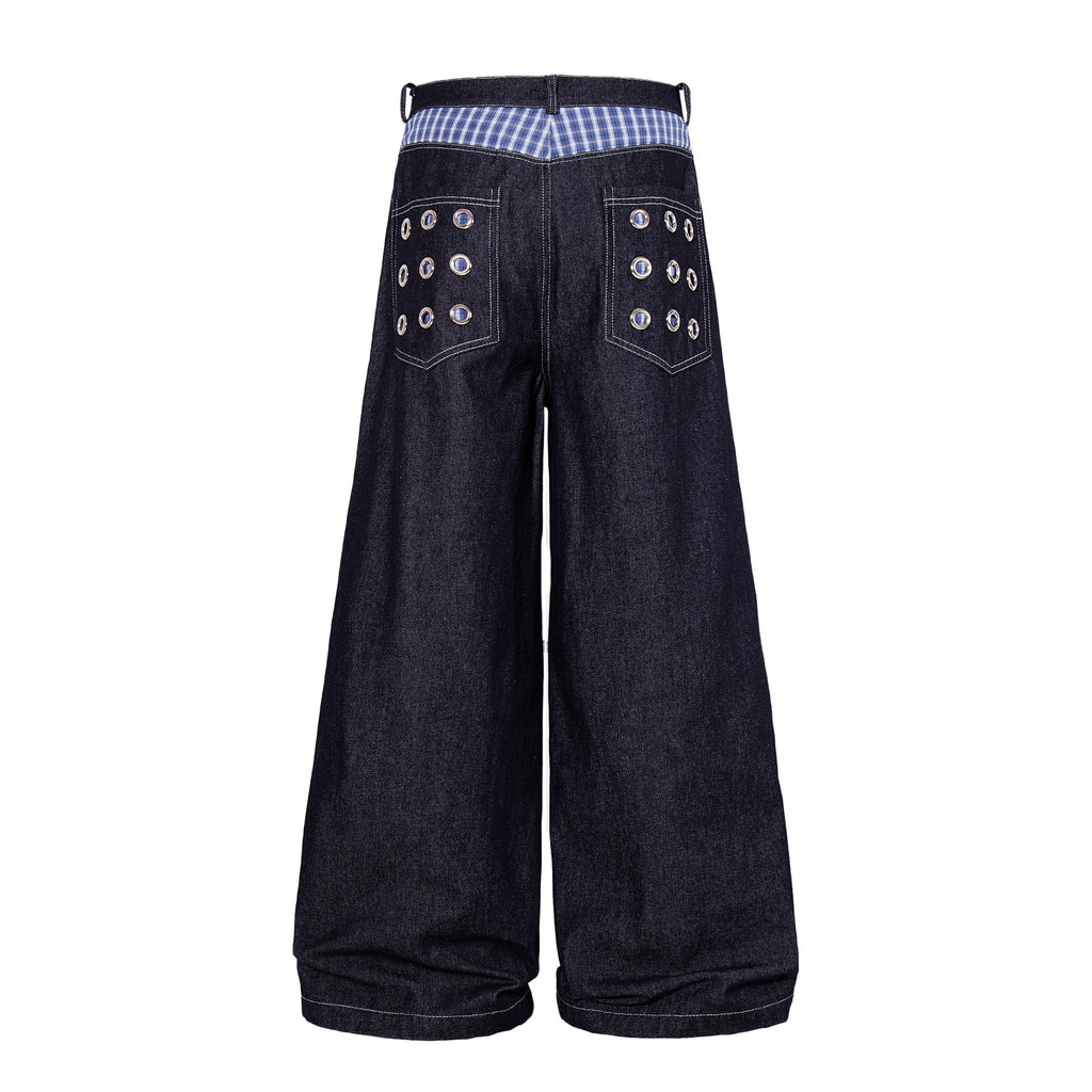 Omirad Raw Denim Eyelet Wide-Leg Jeans