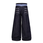 Omirad Raw Denim Eyelet Wide-Leg Jeans