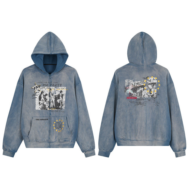 Omirad Vintage Graphic Zip-Up Hoodie Hover Image