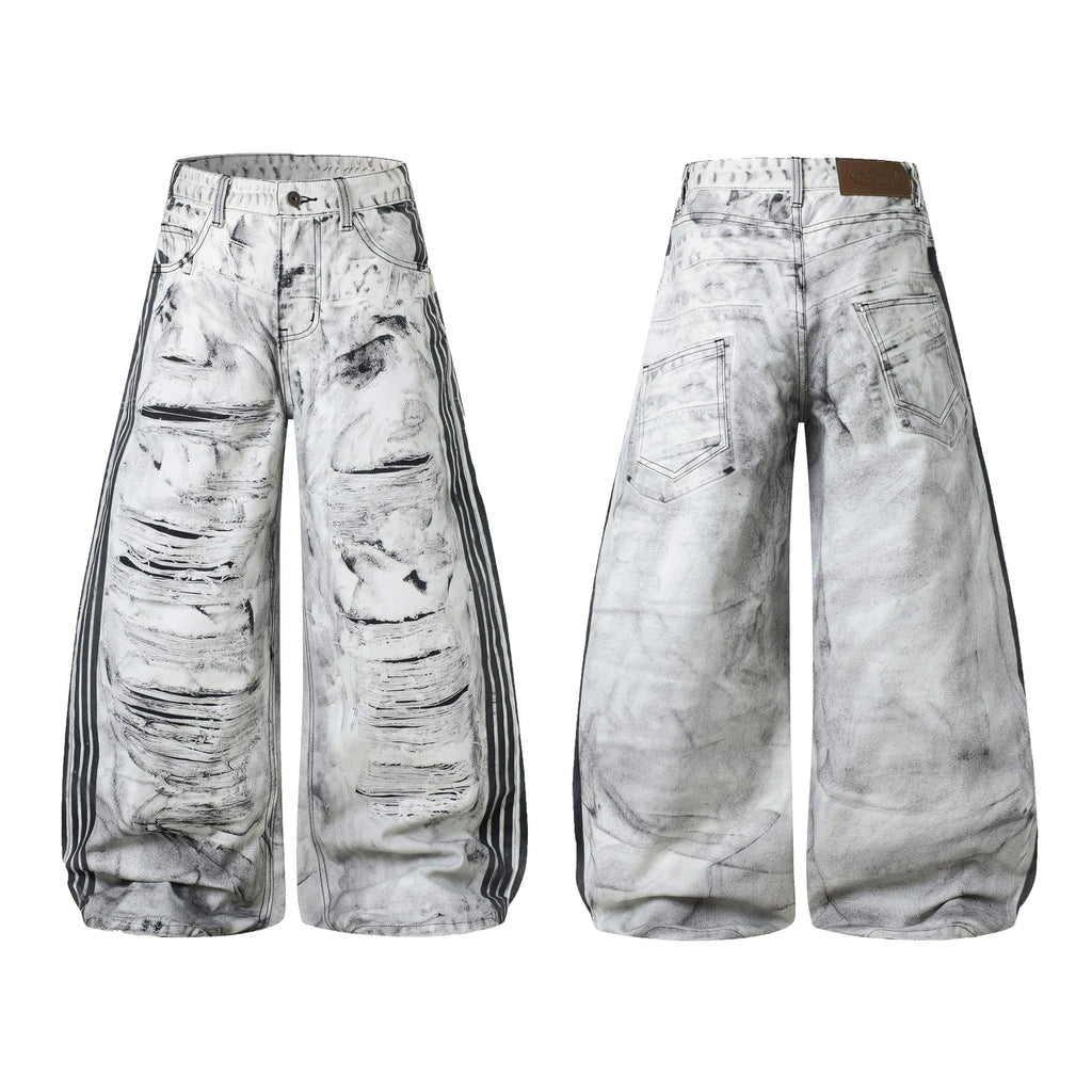 Omirad Distressed Stripe Wide-Leg Jeans