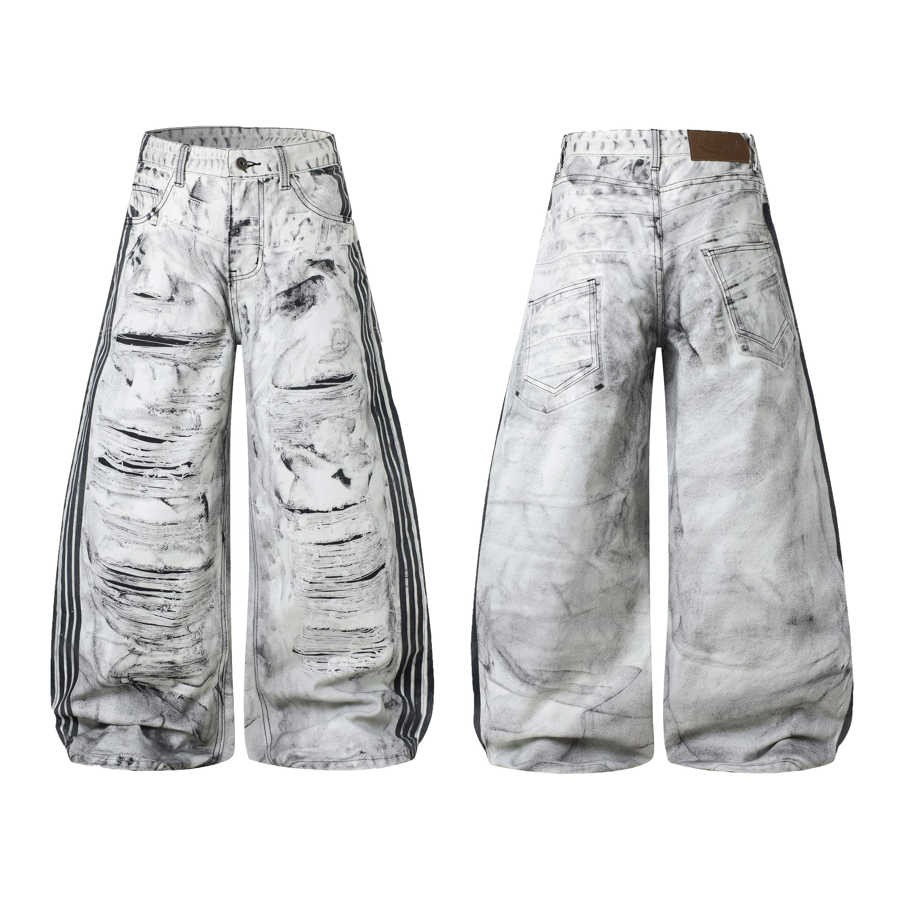 Omirad Distressed Stripe Wide-Leg Jeans