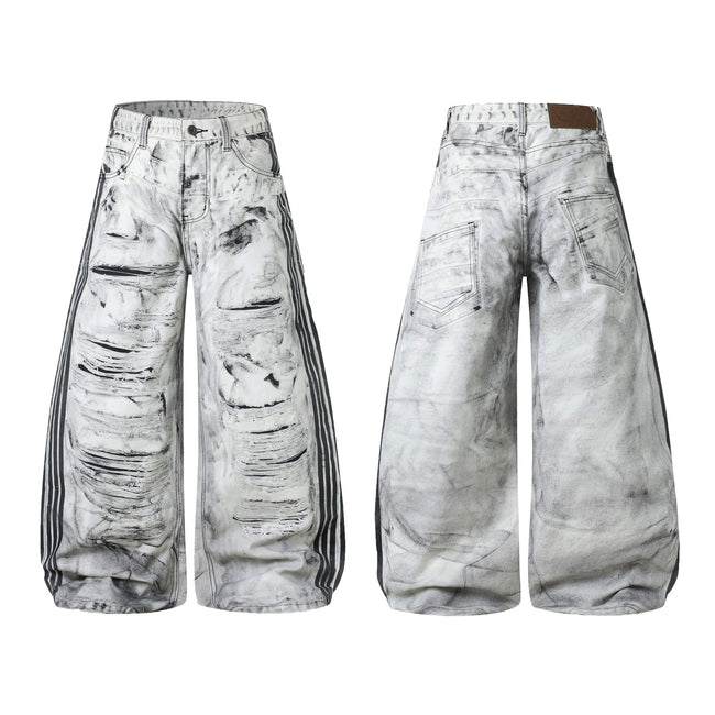 Omirad Distressed Stripe Wide-Leg Jeans Hover Image