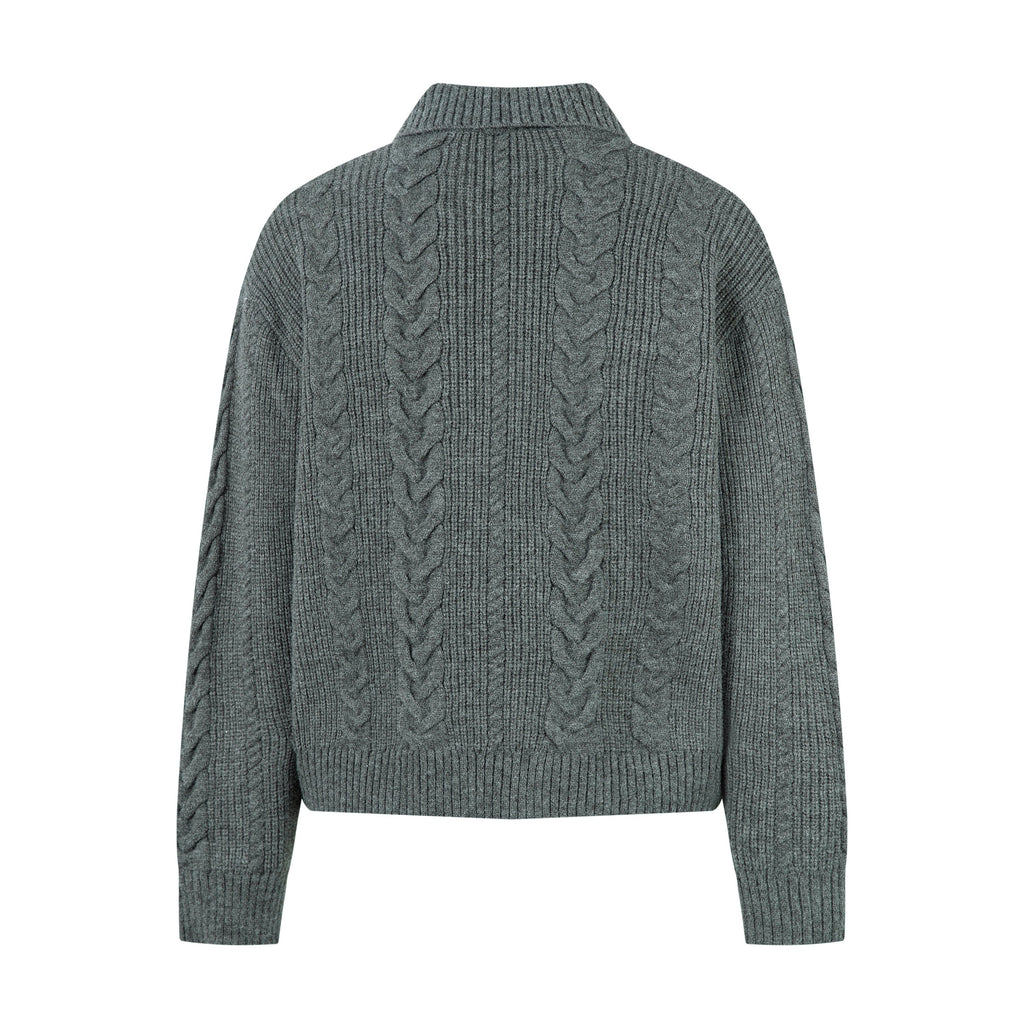 Omirad Cable Knit Zip-Up Sweater Jacket