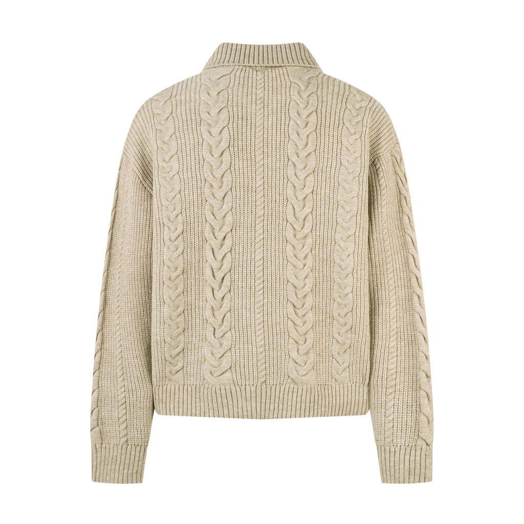 Omirad Cable Knit Zip-Up Sweater Jacket