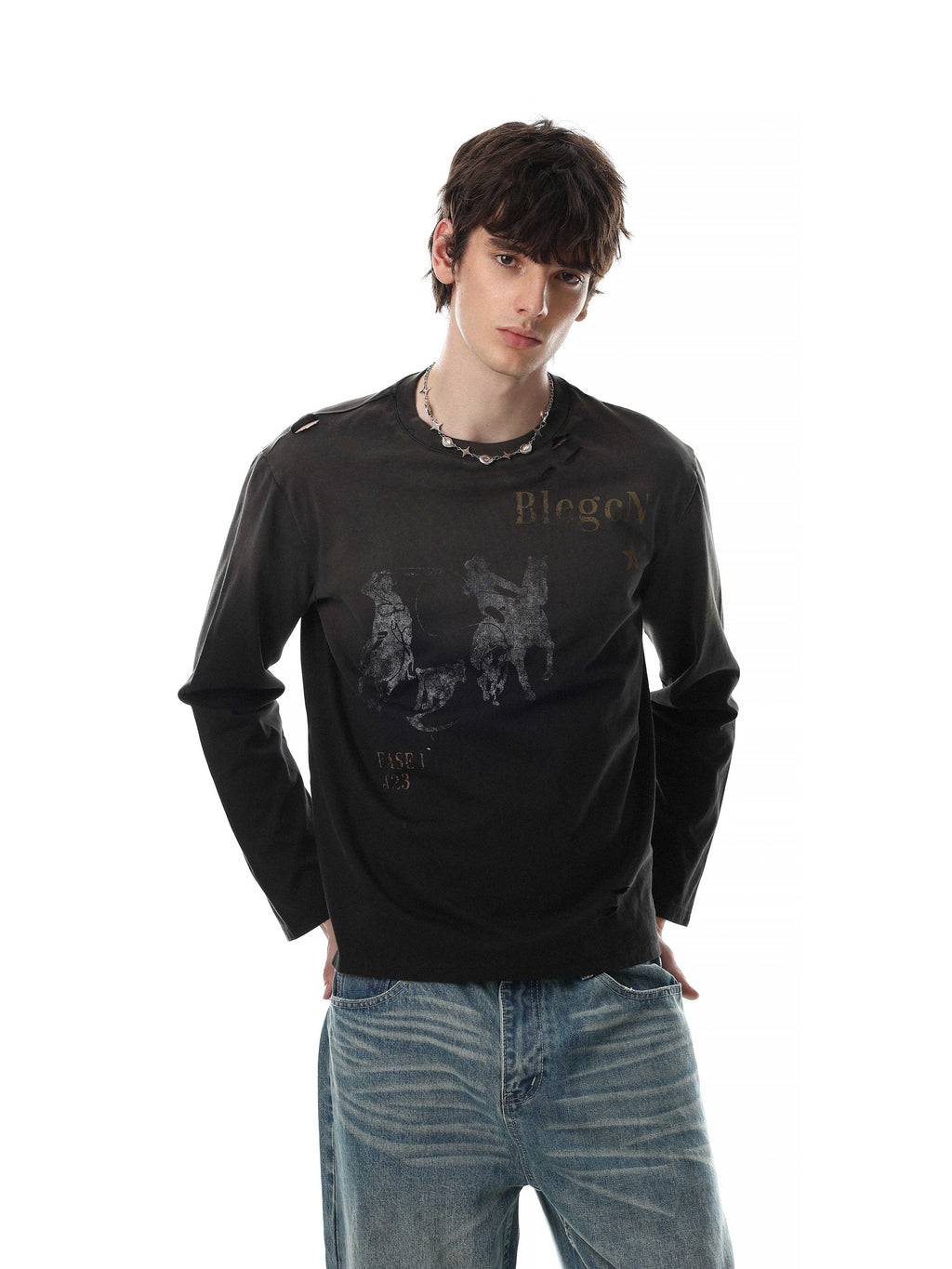 Omirad Vintage Distressed Graphic Long Sleeve T-Shirt