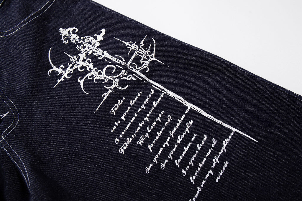 Omirad Gothic Script Wide-Leg Jeans