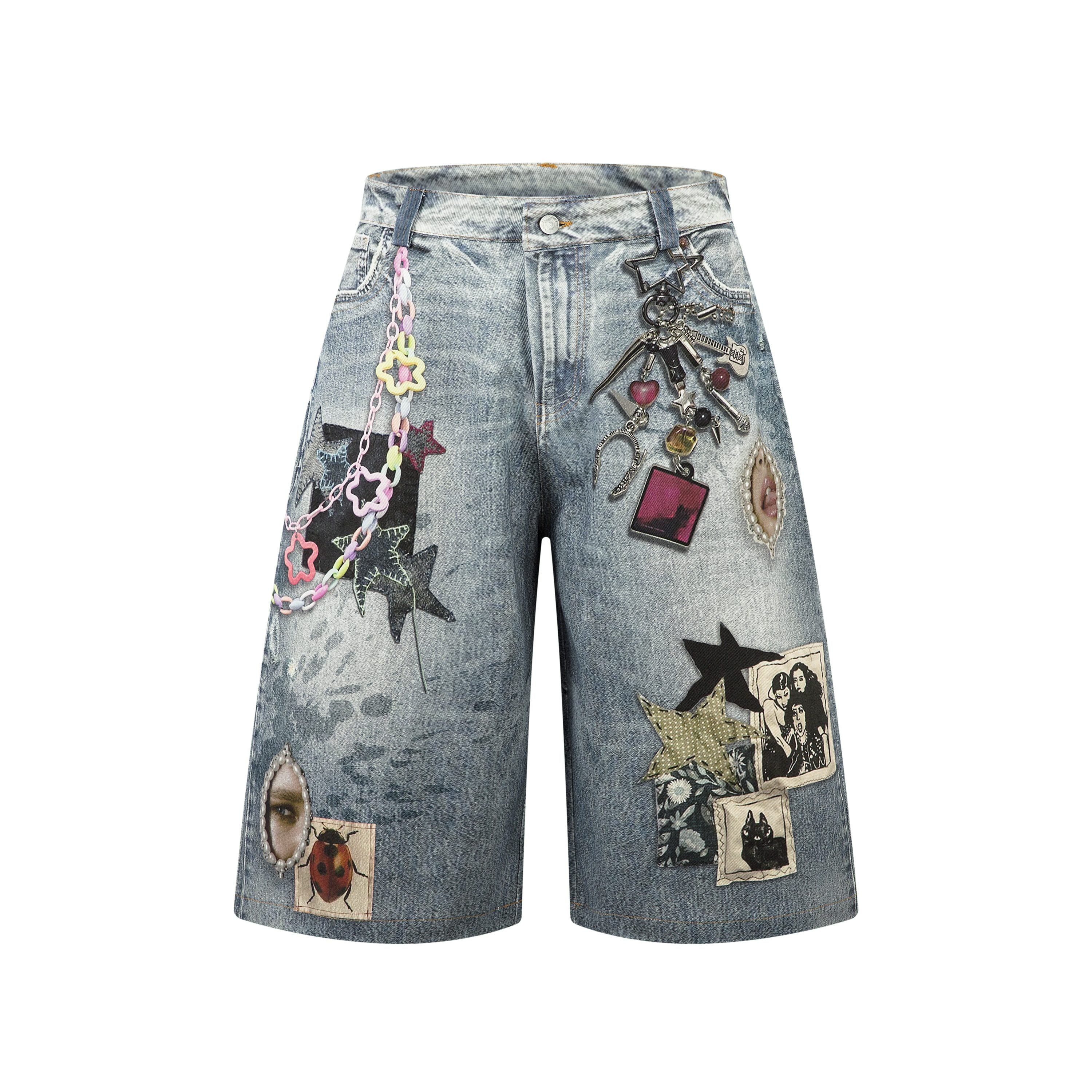 Omirad “Vintage Charm Patch Denim Shorts