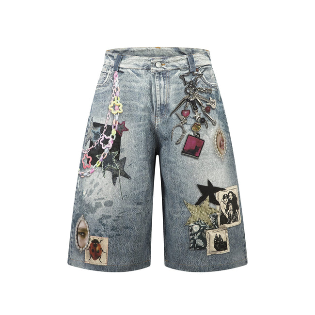 Omirad “Vintage Charm Patch Denim Shorts Main Image