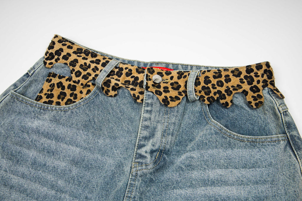 Omirad Leopard Patch Denim Shorts