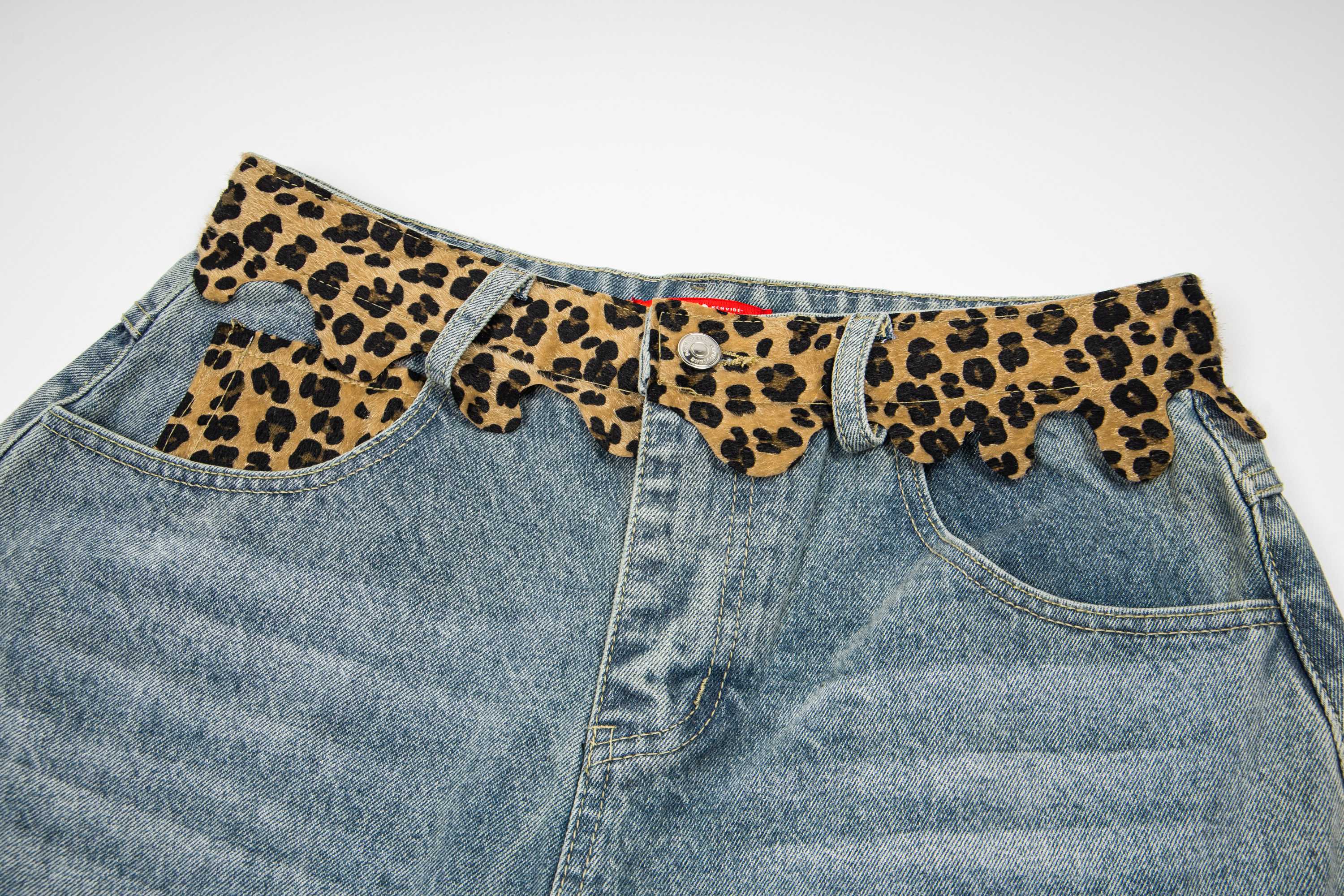 Omirad Leopard Patch Denim Shorts