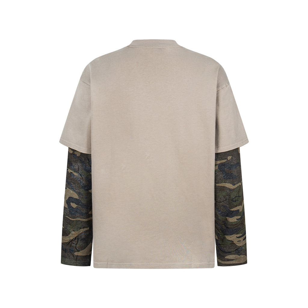 Omirad Layered Camo-Sleeve Distressed Graphic Tee