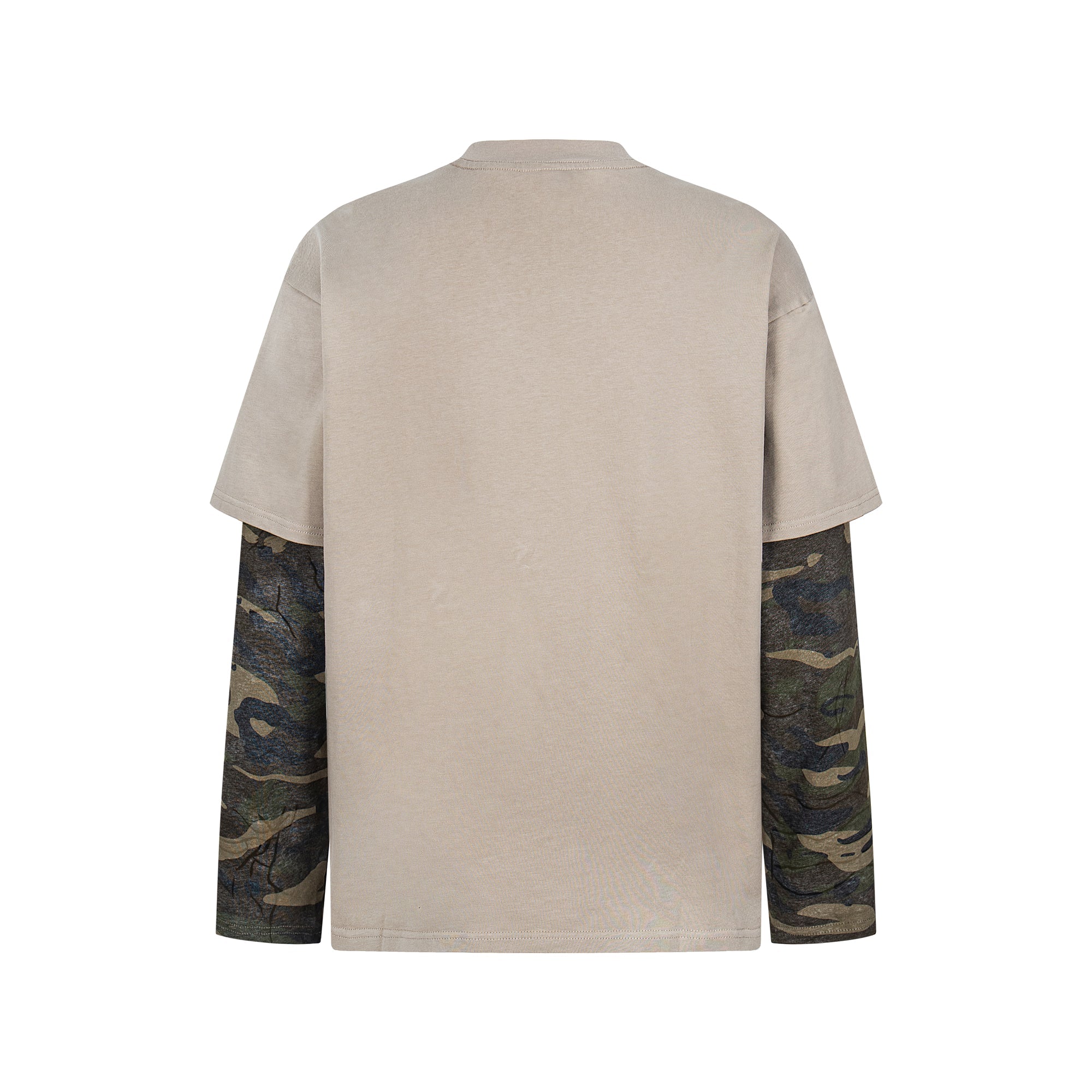 Omirad Layered Camo-Sleeve Distressed Graphic Tee