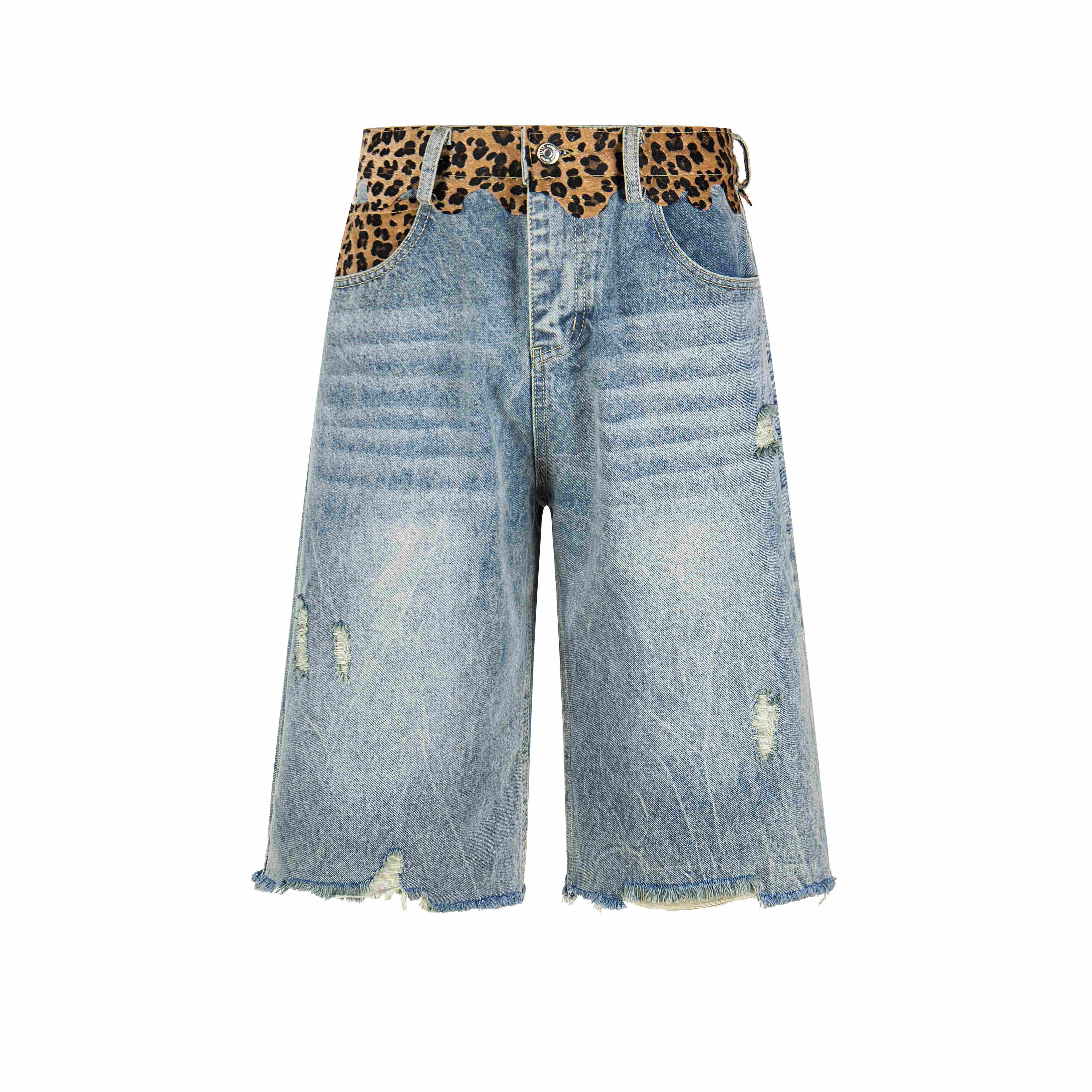 Omirad Leopard Patch Denim Shorts
