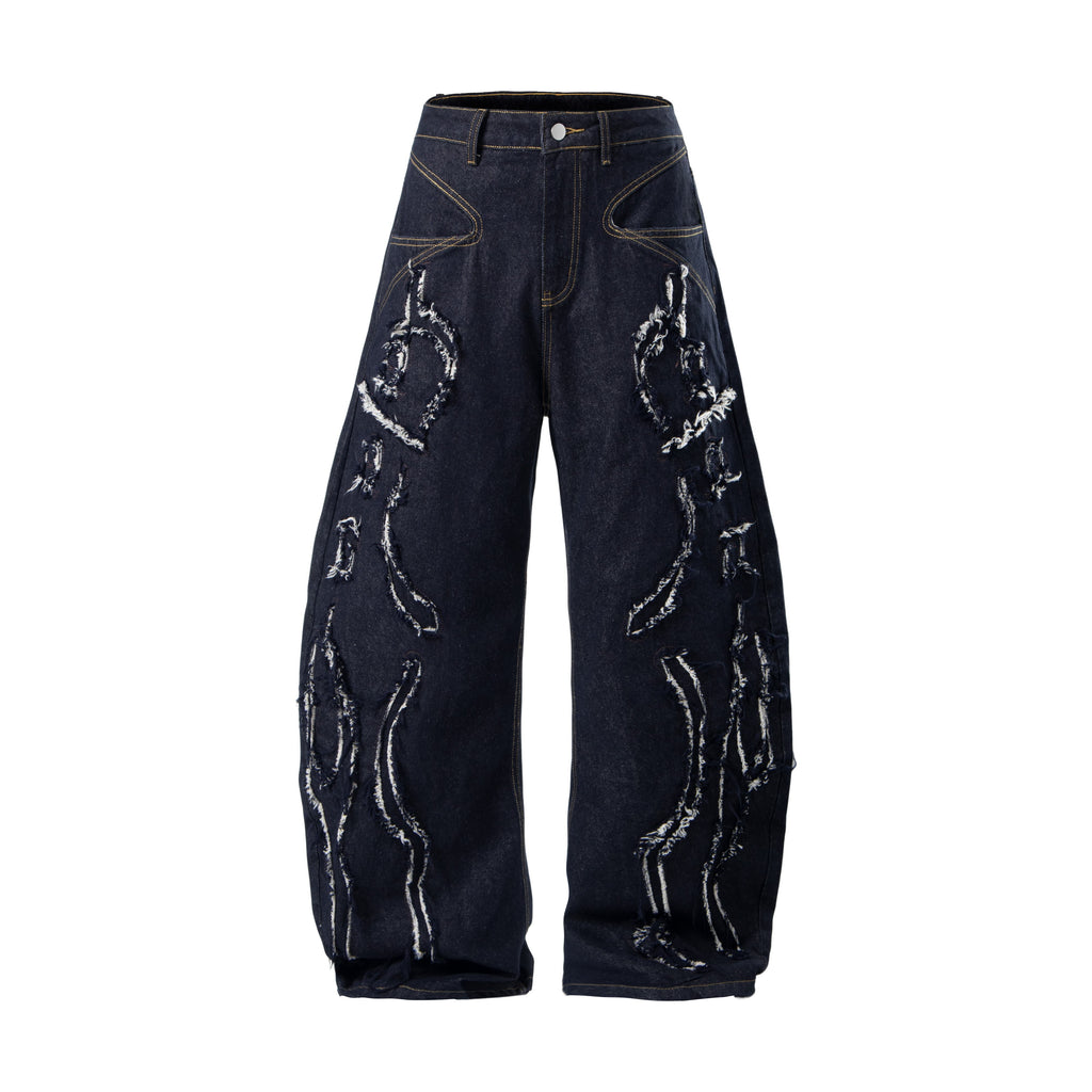 Omirad Distressed Flame Stitch Baggy Jeans
