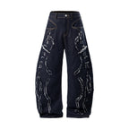 Omirad Distressed Flame Stitch Baggy Jeans