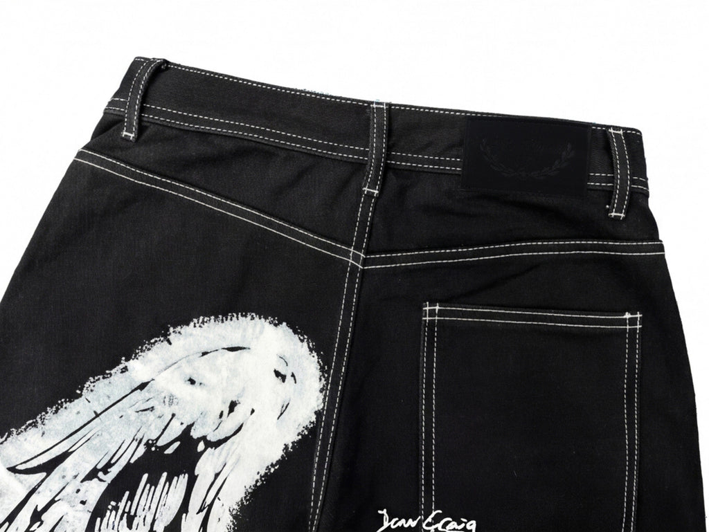Omirad Angel Wing Graffiti Wide-Leg Jeans