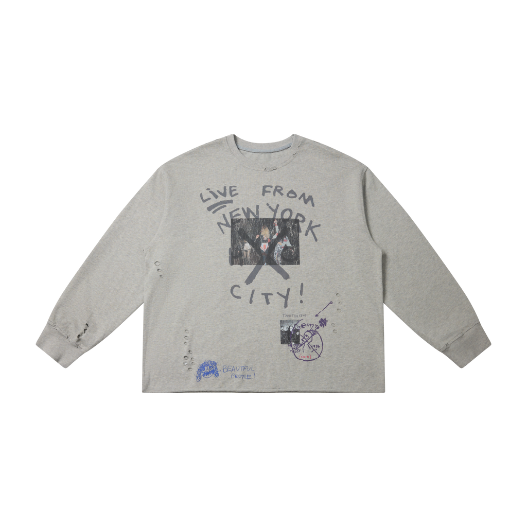 Omirad Distressed NYC Graphic Long Sleeve Tee