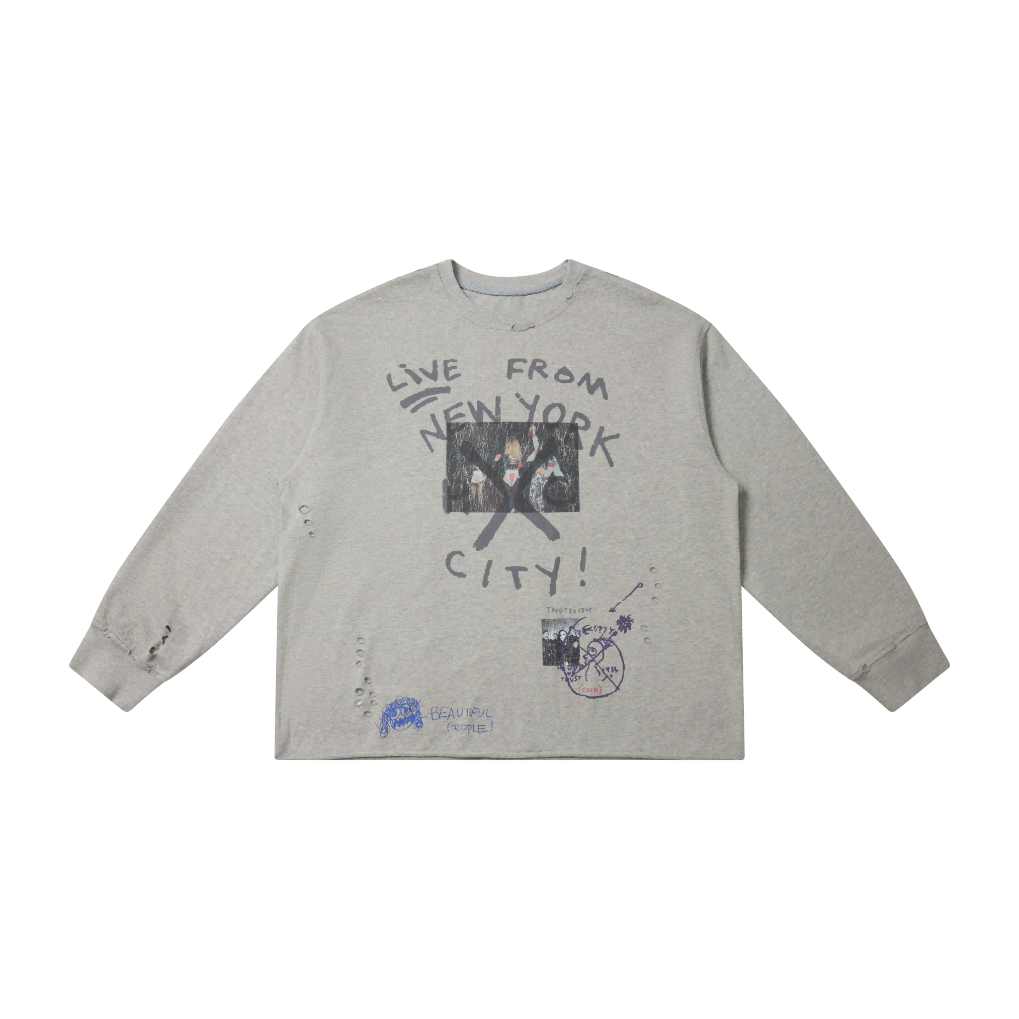 Omirad Distressed NYC Graphic Long Sleeve Tee