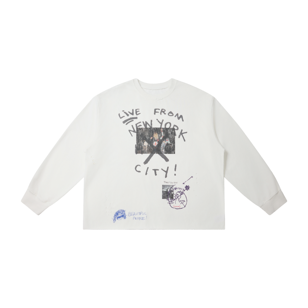 Omirad Distressed NYC Graphic Long Sleeve Tee
