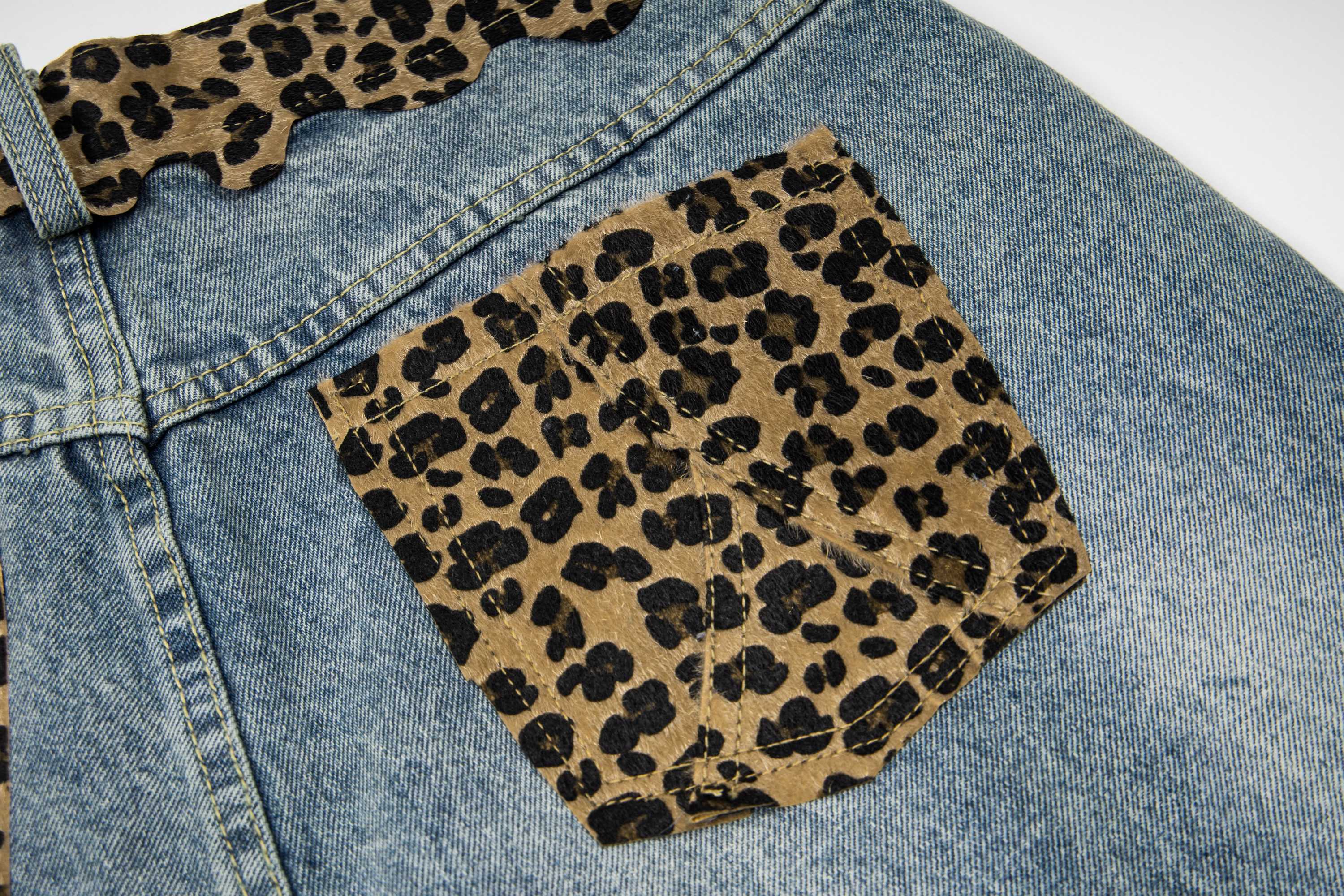 Omirad Leopard Patch Denim Shorts