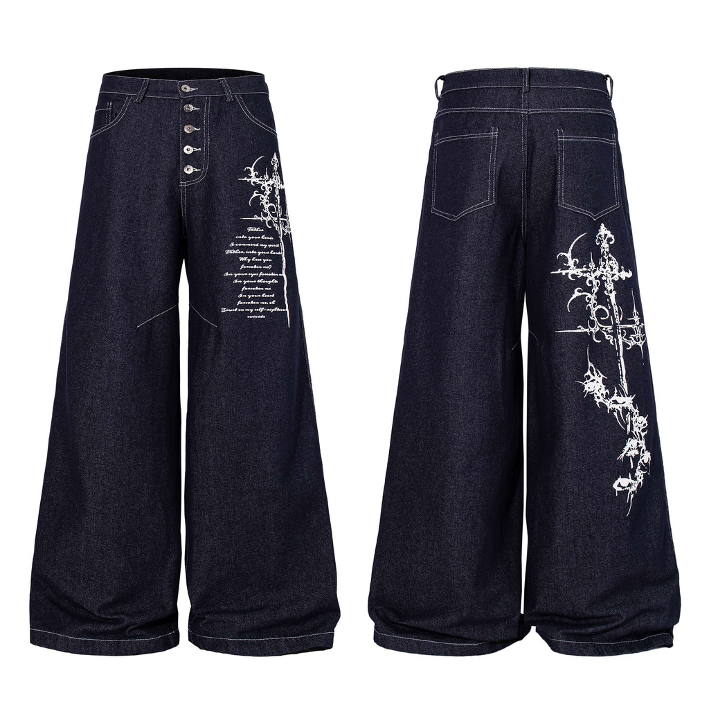 Omirad Gothic Script Wide-Leg Jeans