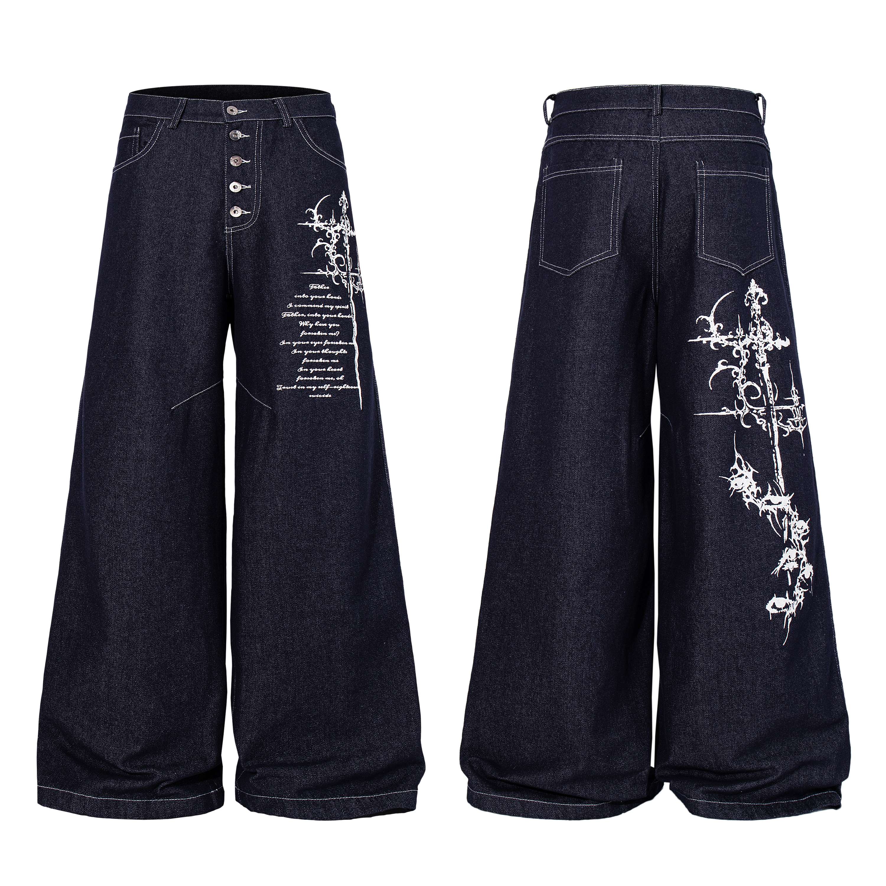 Omirad Gothic Script Wide-Leg Jeans