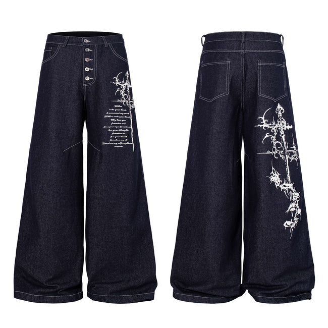 Omirad Gothic Script Wide-Leg Jeans Hover Image