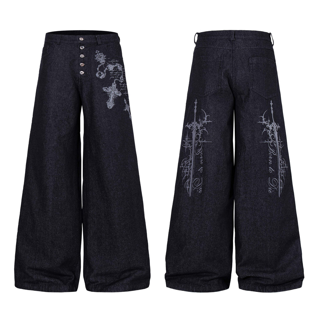 Omirad Gothic Cross Wide-Leg Jeans