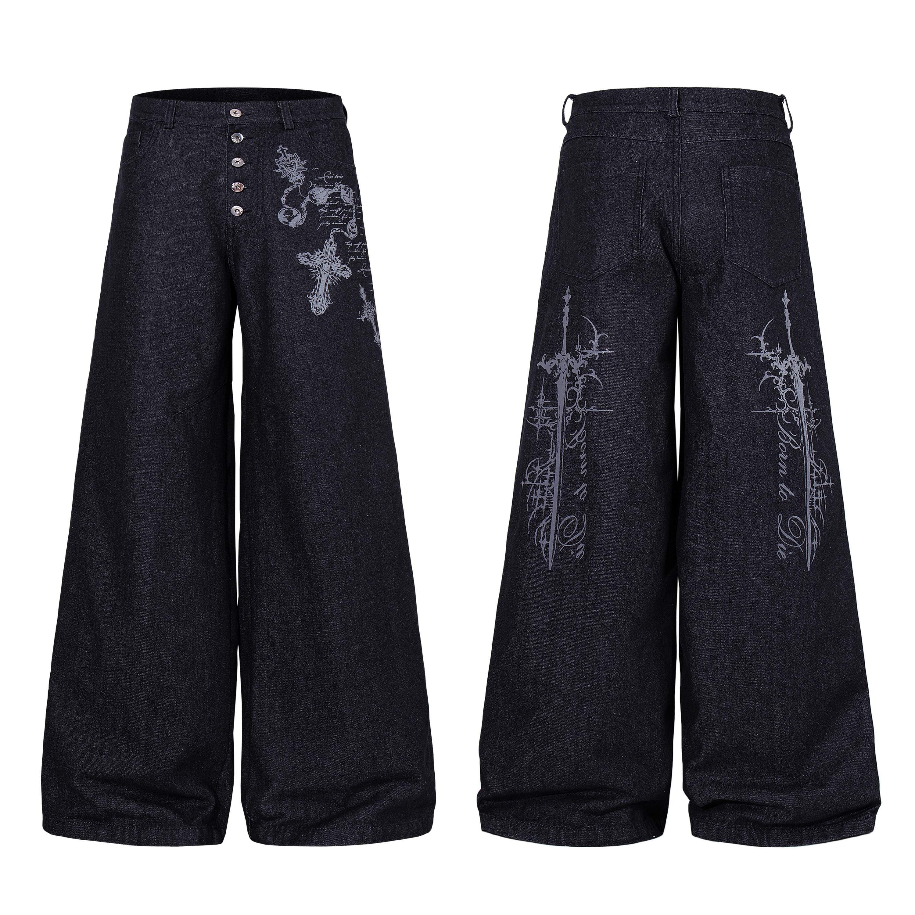 Omirad Gothic Cross Wide-Leg Jeans