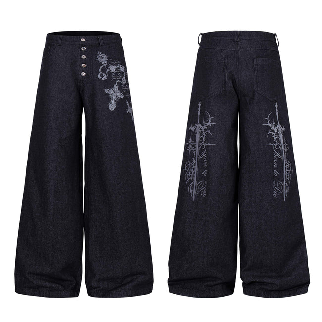 Omirad Gothic Cross Wide-Leg Jeans Hover Image