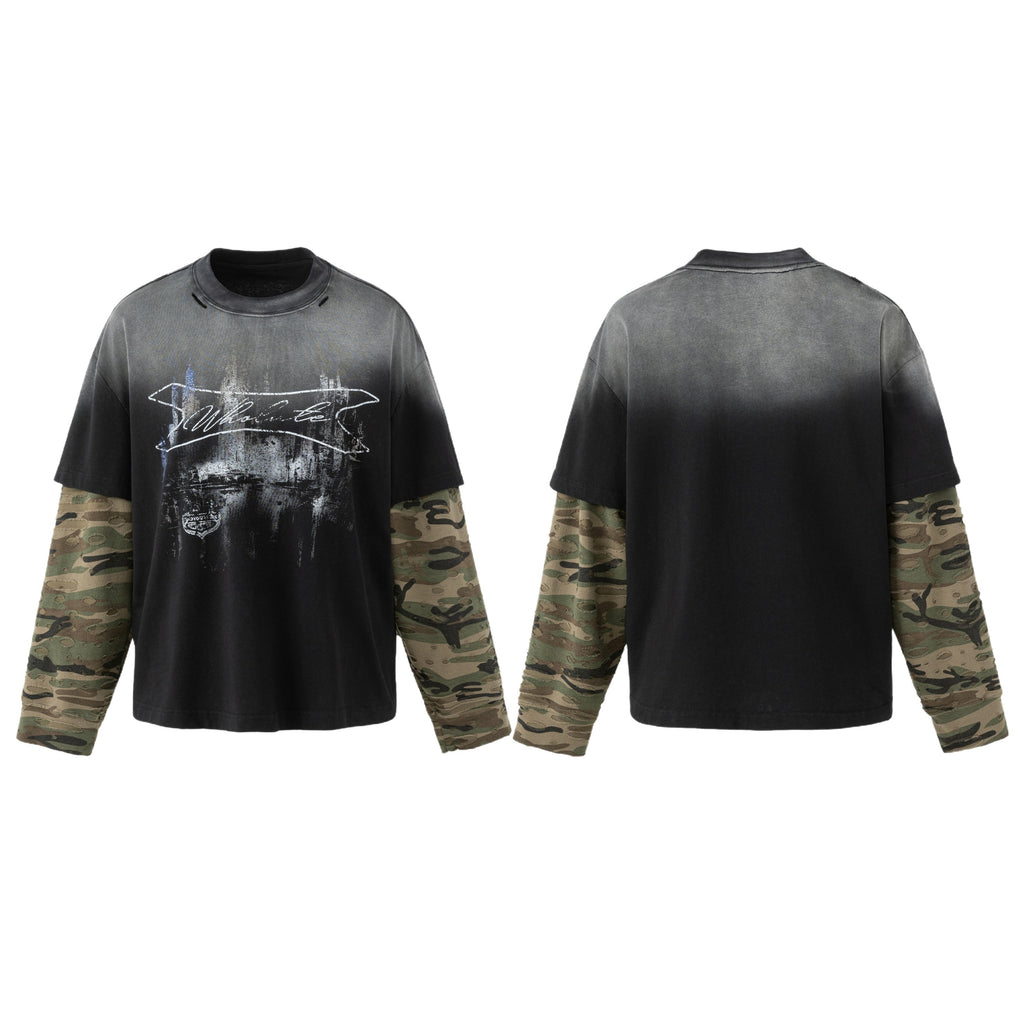 Omirad Layered Camo Sleeve Washed T-Shirt