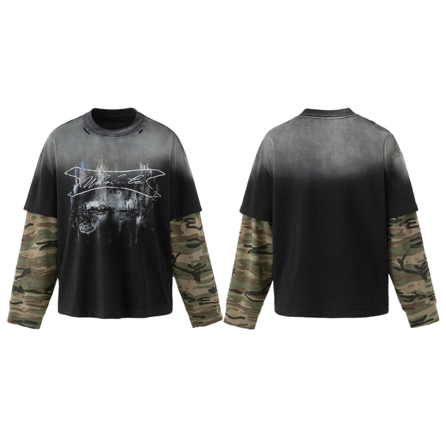 Omirad Layered Camo Sleeve Washed T-Shirt Hover Image