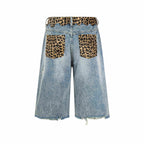 Omirad Leopard Patch Denim Shorts