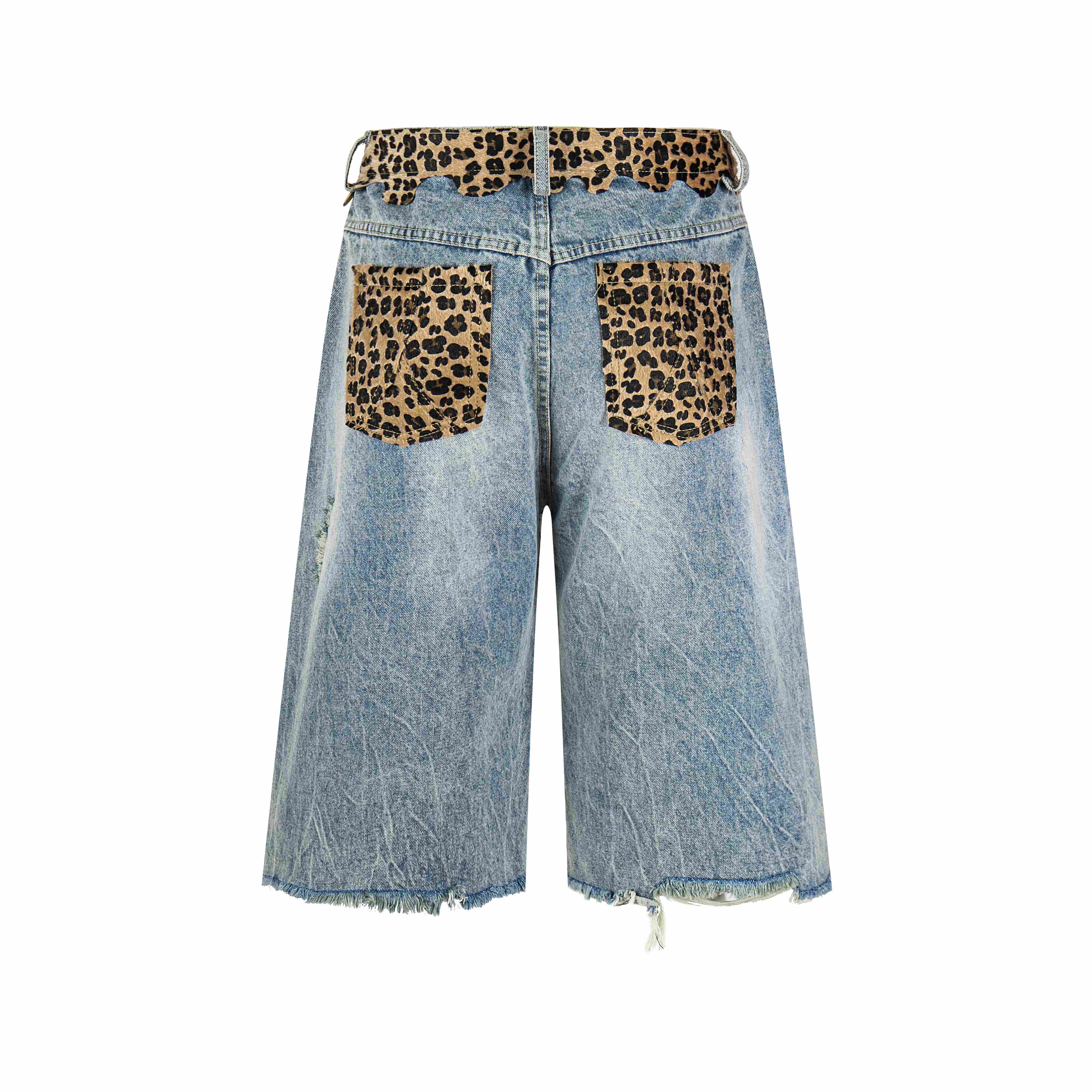 Omirad Leopard Patch Denim Shorts