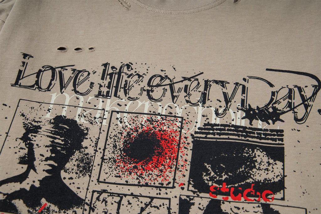 Omirad Layered Camo-Sleeve Distressed Graphic Tee