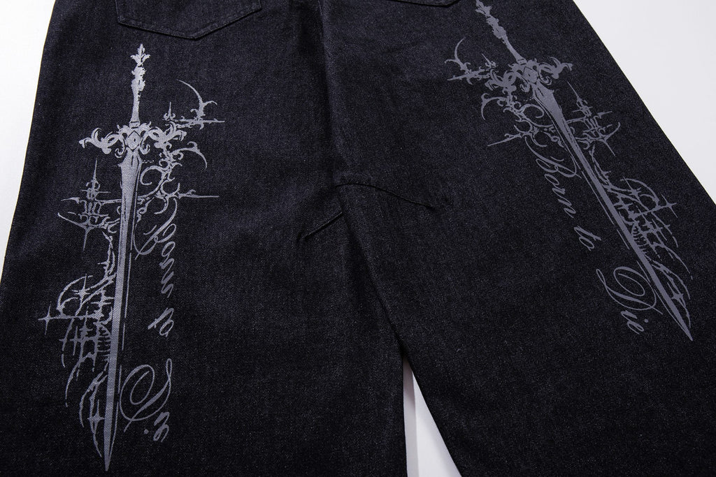 Omirad Gothic Cross Wide-Leg Jeans
