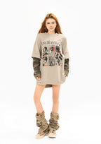 Omirad Layered Camo-Sleeve Distressed Graphic Tee