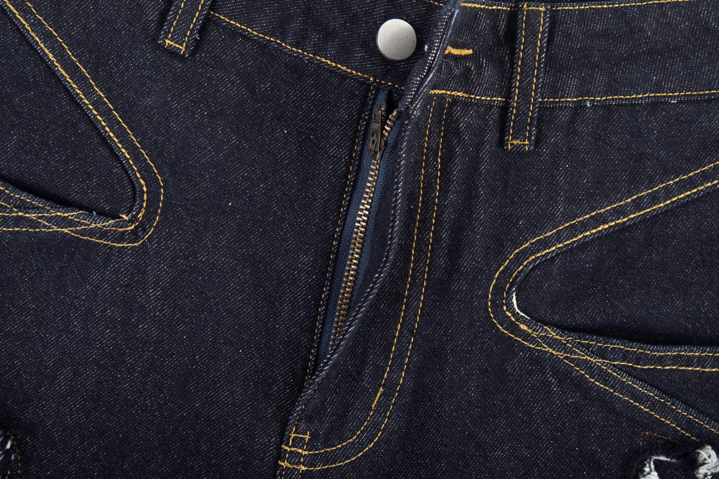 Omirad Distressed Flame Stitch Baggy Jeans