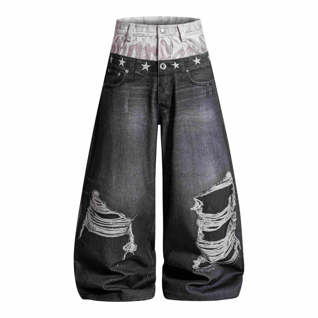 Omirad Layered Distressed Balloon Jeans Main Image