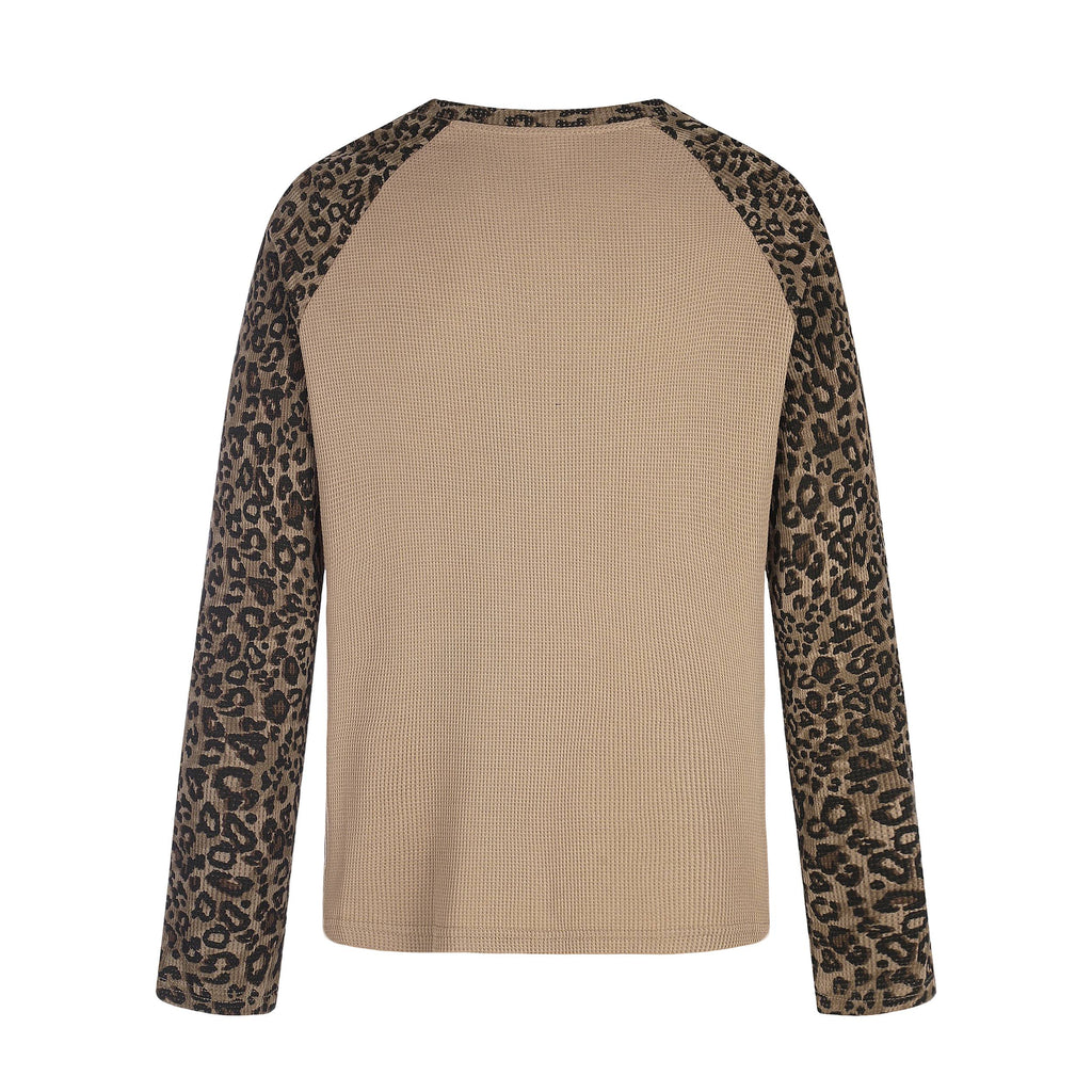 Omirad Leopard Sleeve Graphic Waffle Long Sleeve T-Shirt