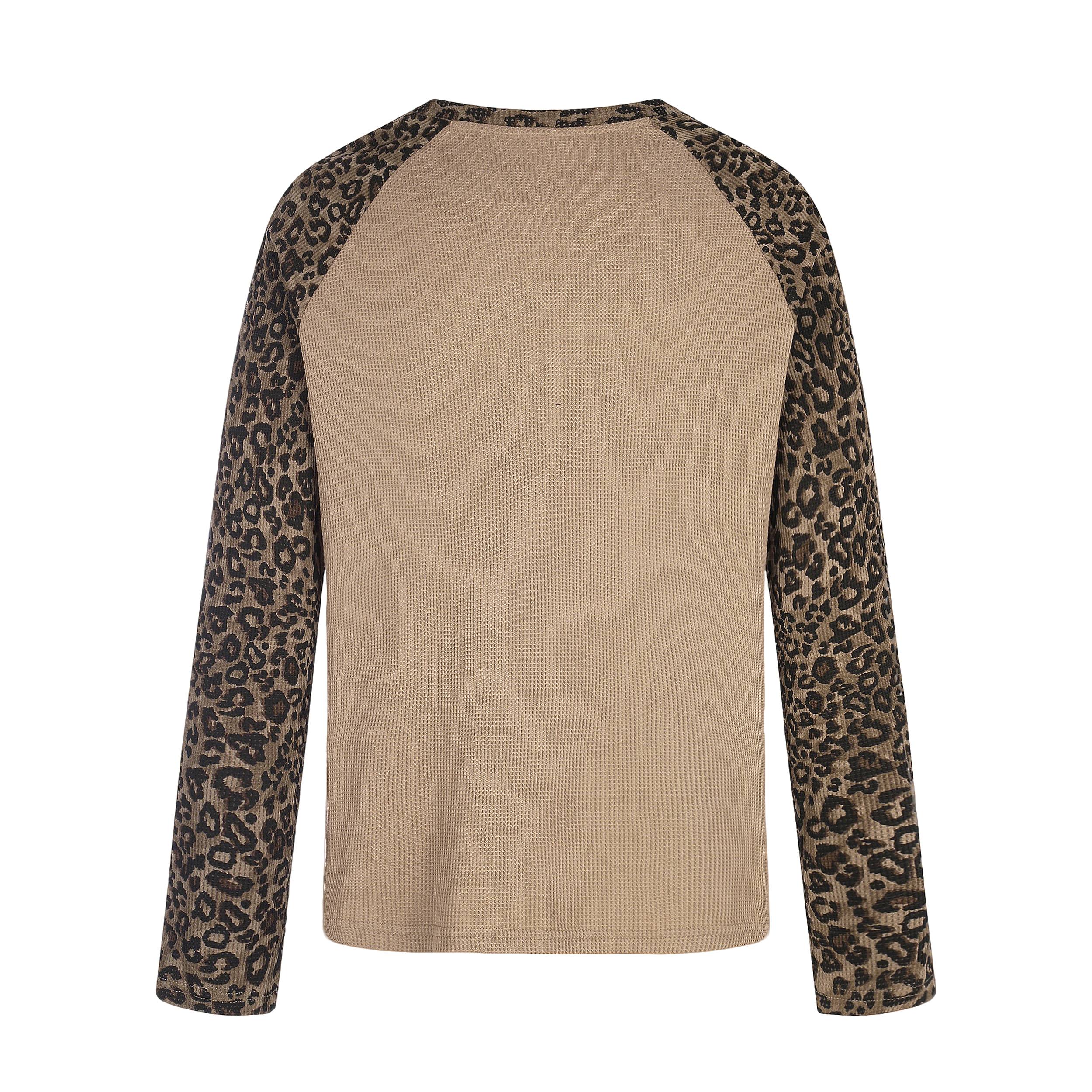Omirad Leopard Sleeve Graphic Waffle Long Sleeve T-Shirt